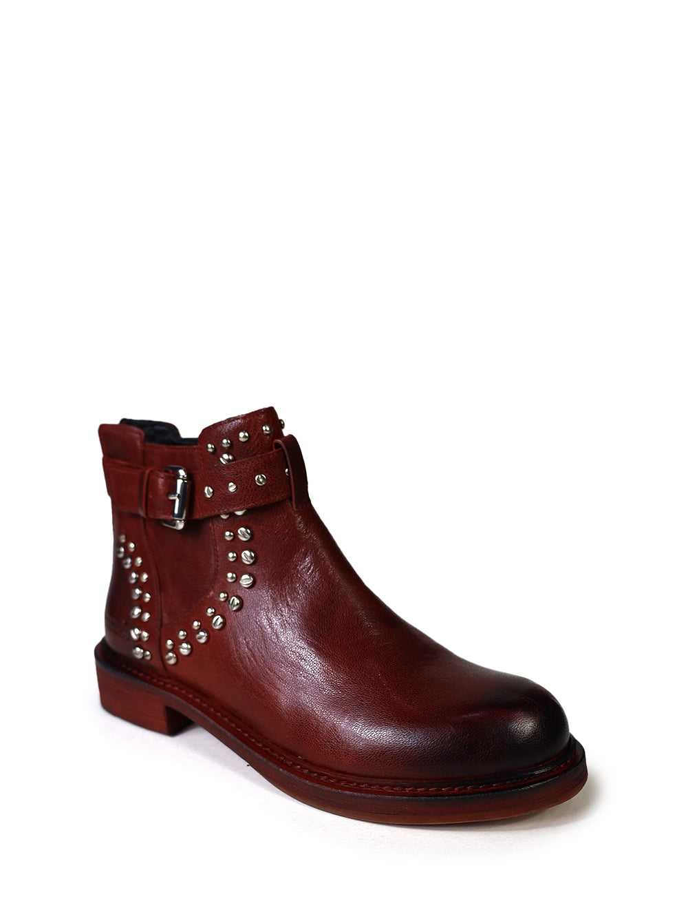 Bota em Pele Bordeaux com Tachas