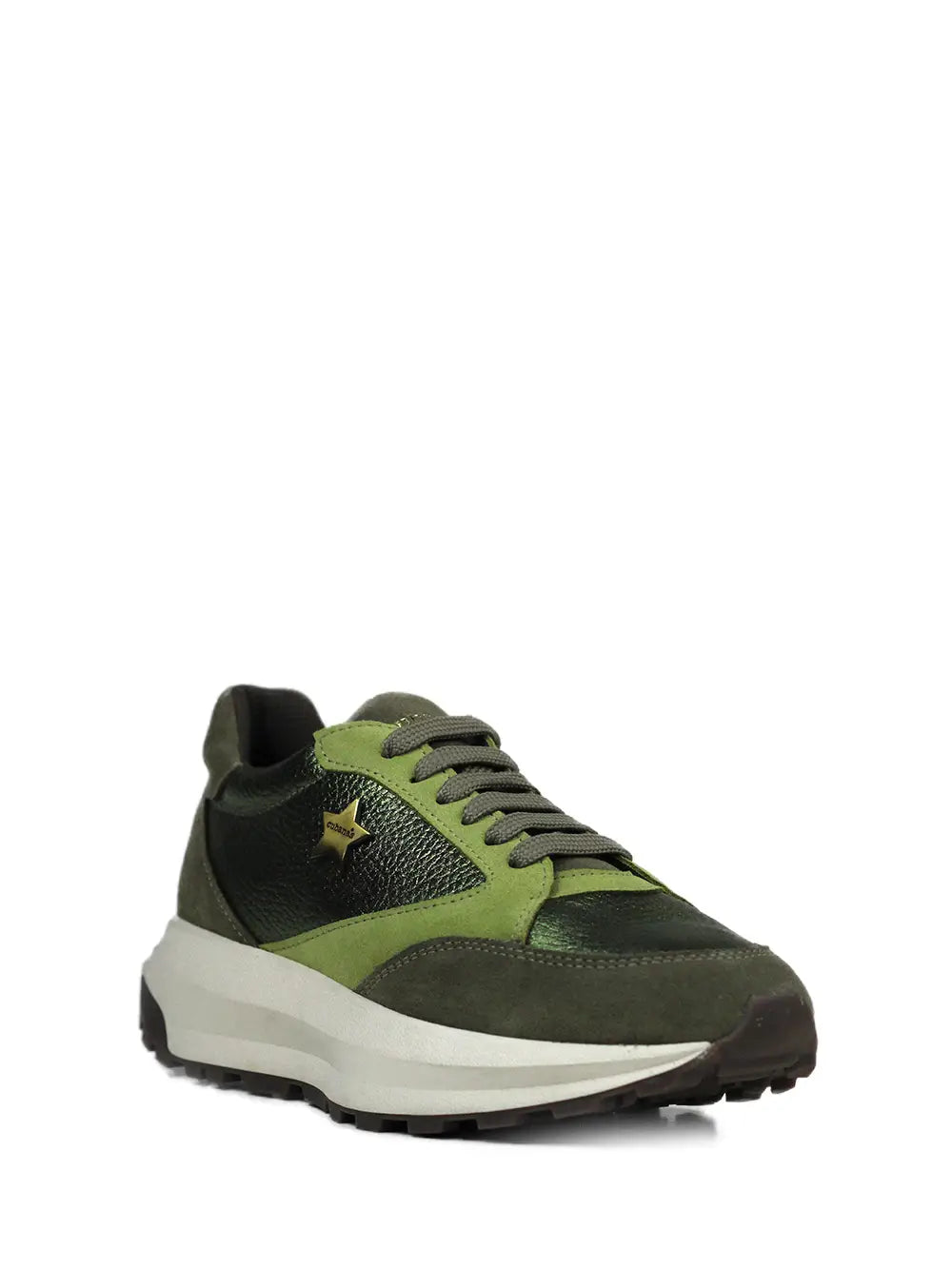 Green Leather Sneakers with Chunky Soles