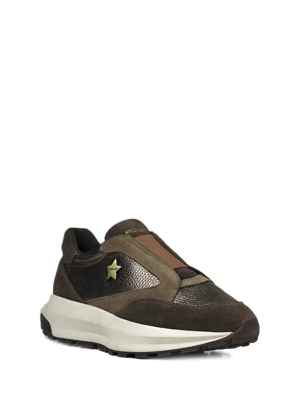 Metallic Brown Leather Sneakers with Chunky Sole