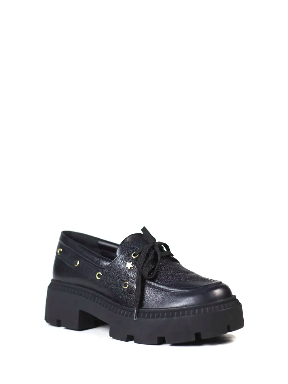 Loafer Preto em Pele e Laço