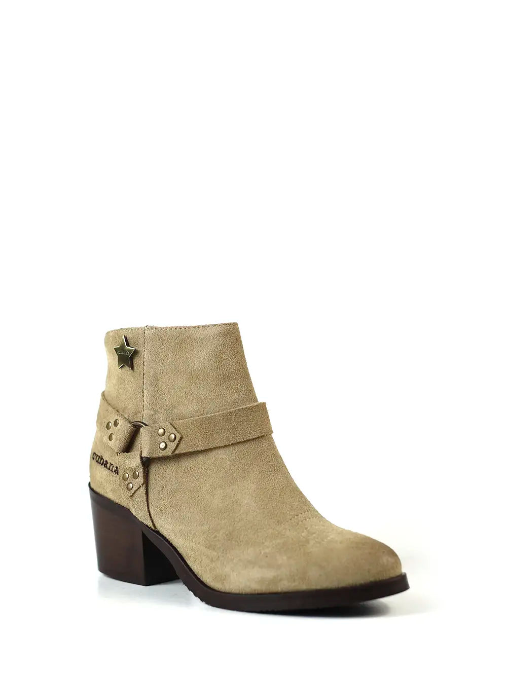 Beige Suede Ankle Boot with Block Heel