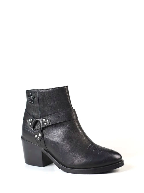 Schwarzer Lederstiefel mit Blockabsatz