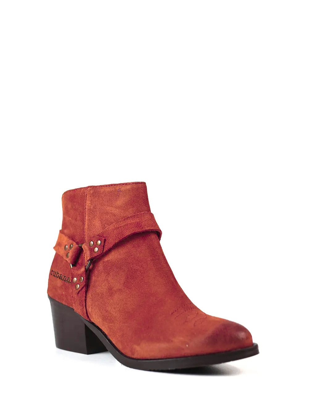 Kamelfarbener Wildlederstiefel mit Blockabsatz