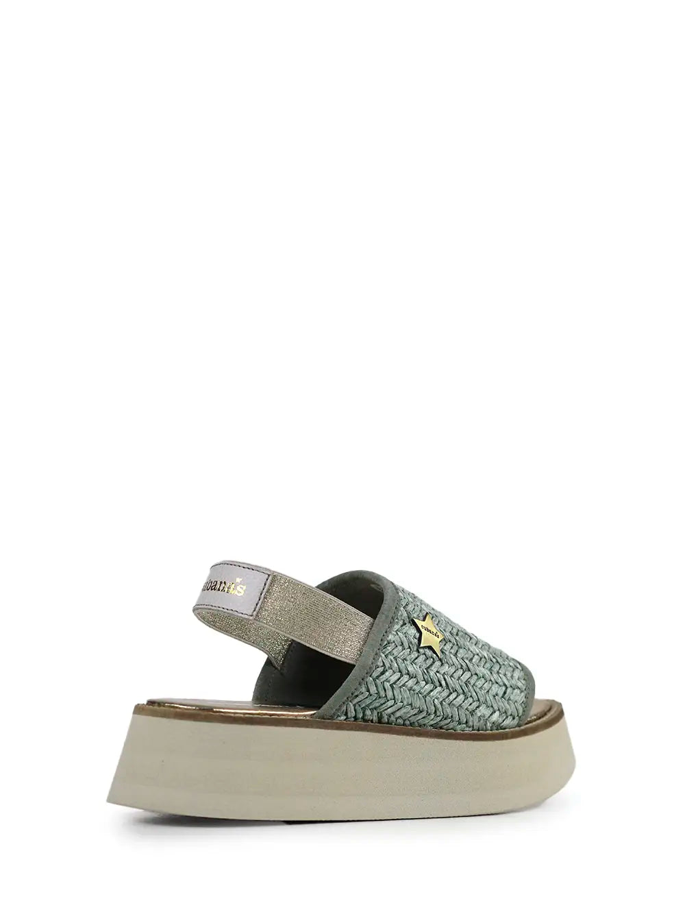 Platform Sandals with Straw Effect in Green