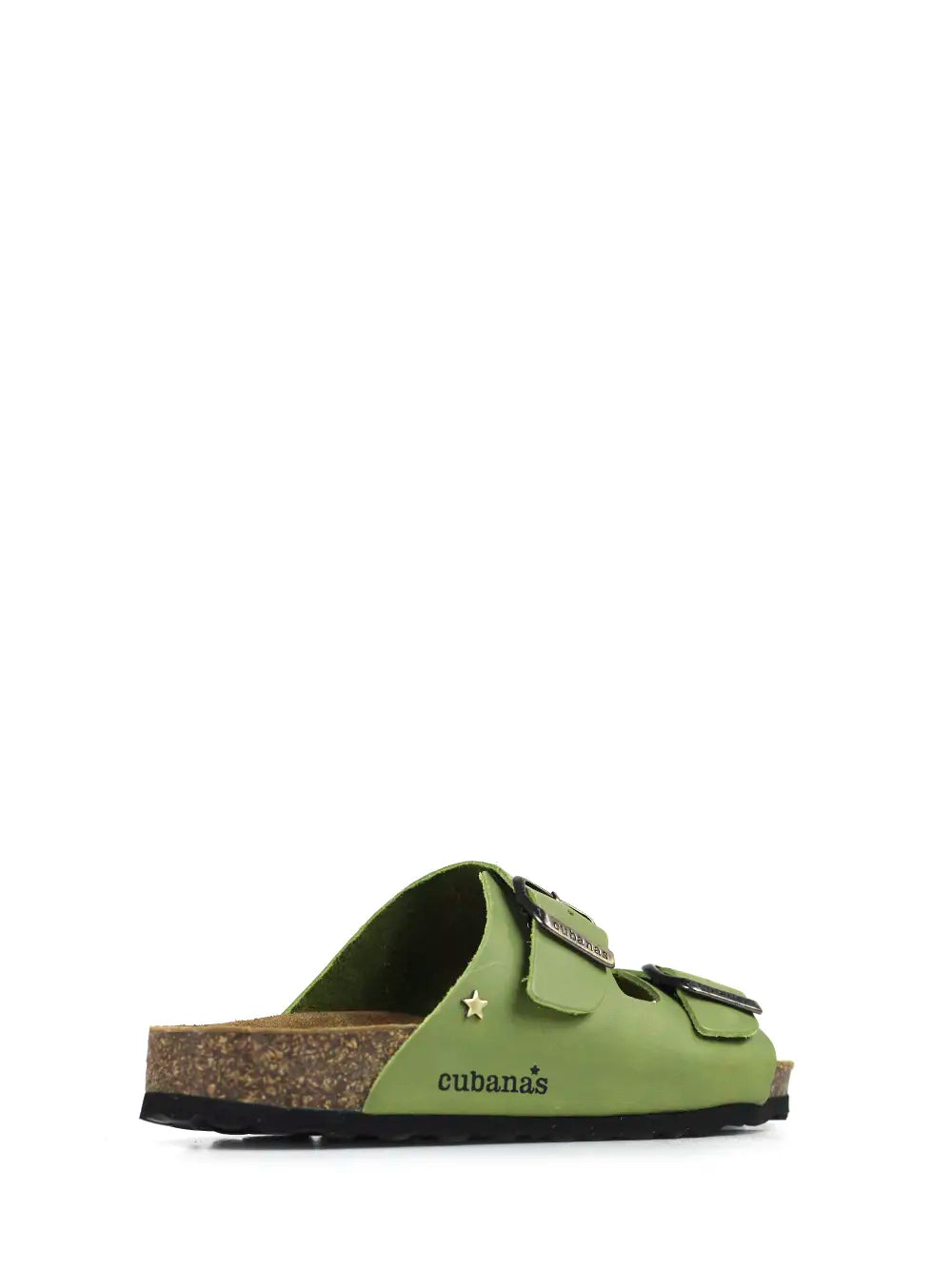Amalia Green Leather Sandals with Two Straps