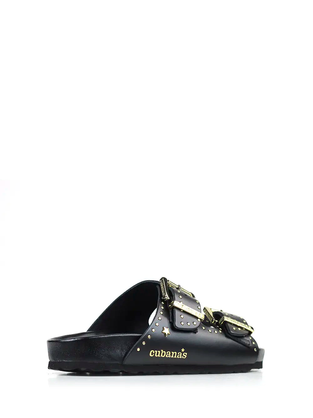 Amalia Sandals in Black Leather with Gold Studs
