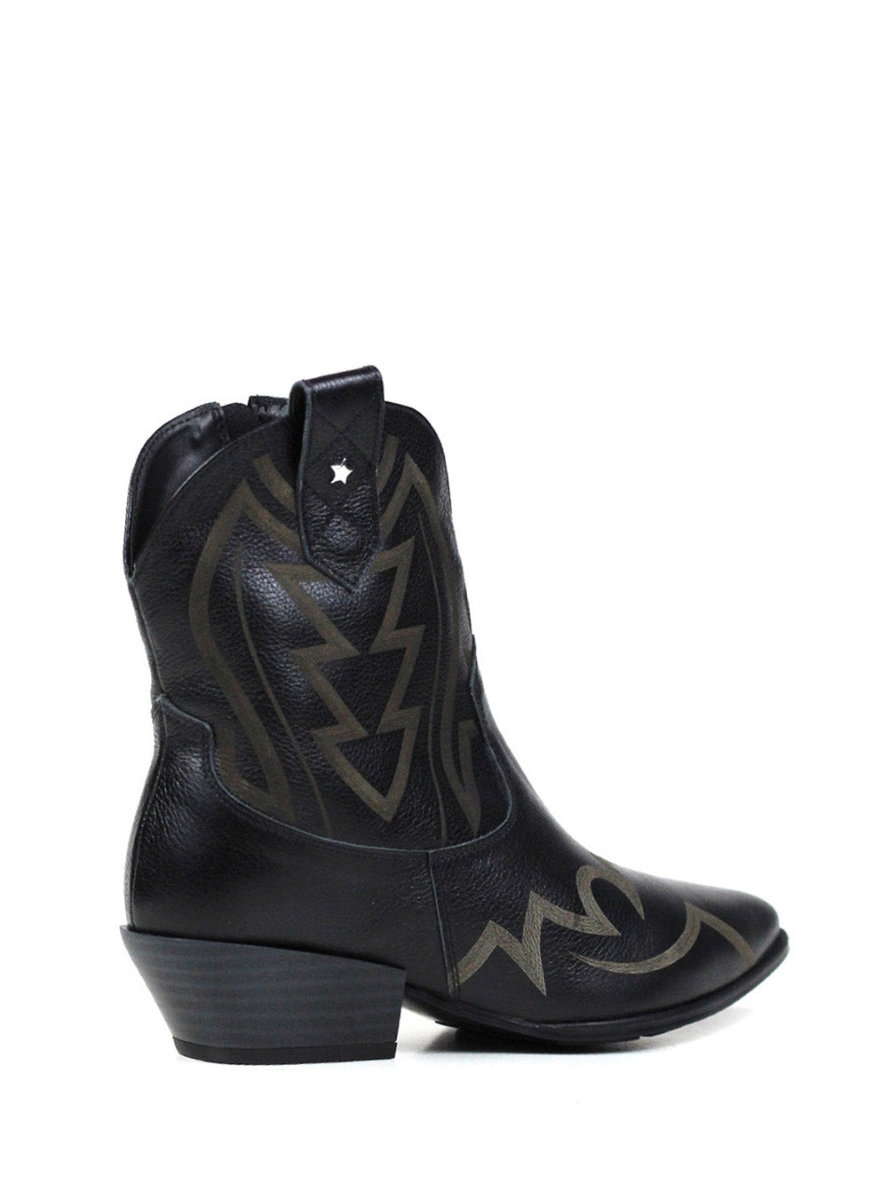 Black Leather Texan Boot with Block Heel
