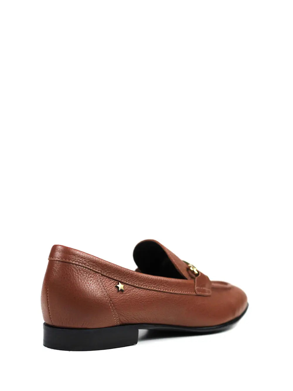 Mocassín Plano Marrón de Piel y Metal Dorado