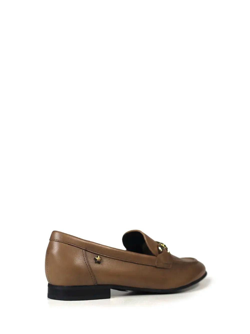Loafer em Pele Camel e Metal