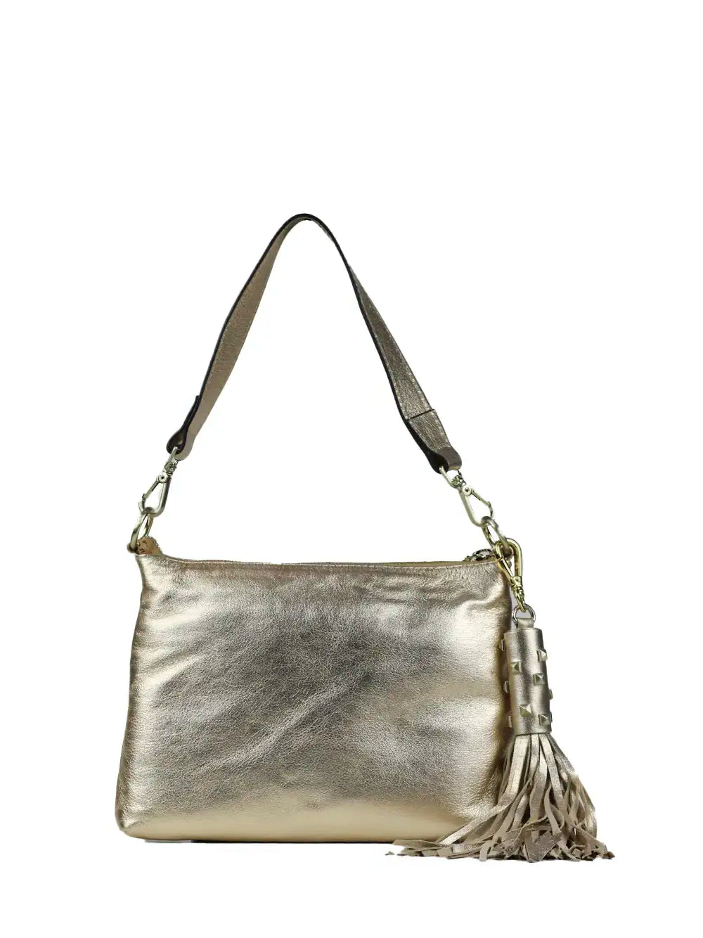 Bolso en Piel Dorada y Detalle de Flecos