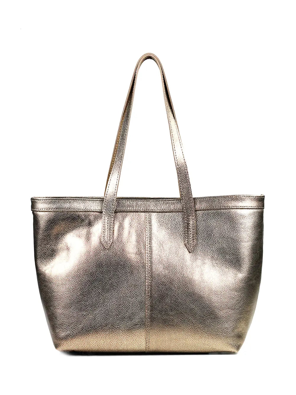 Bolso Shopper de Piel Dorada y Asa de Hombro