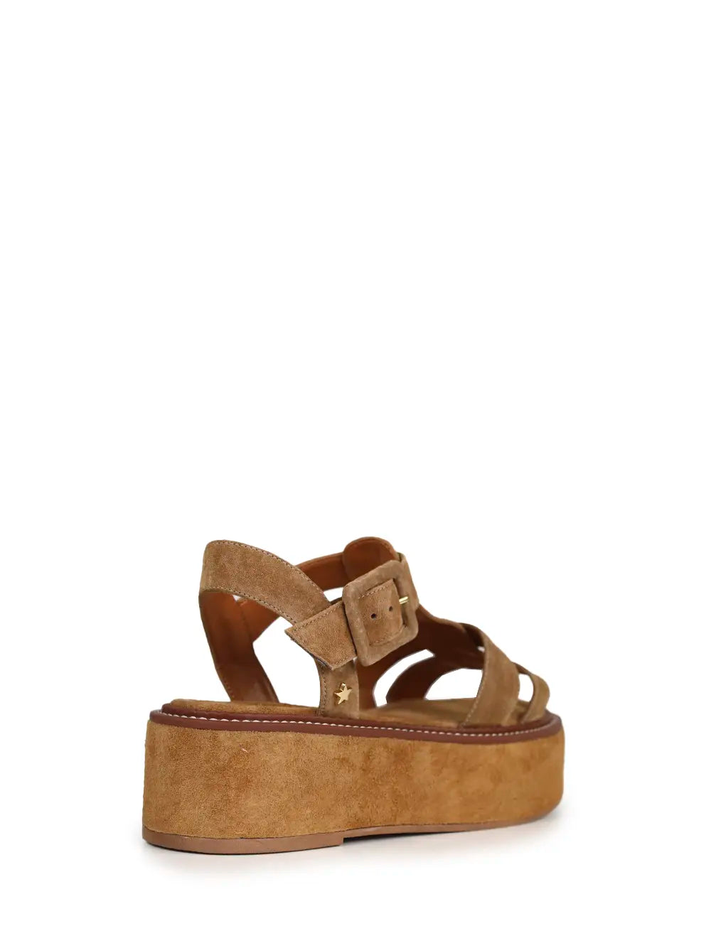 Sandália Plataforma em Camurça Beige e Tiras