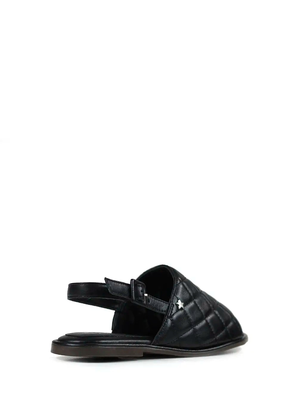 Black Flat Sandal in Textured Leather