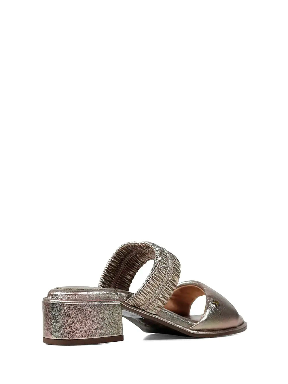 Sandale en cuir argenté et talon bloc