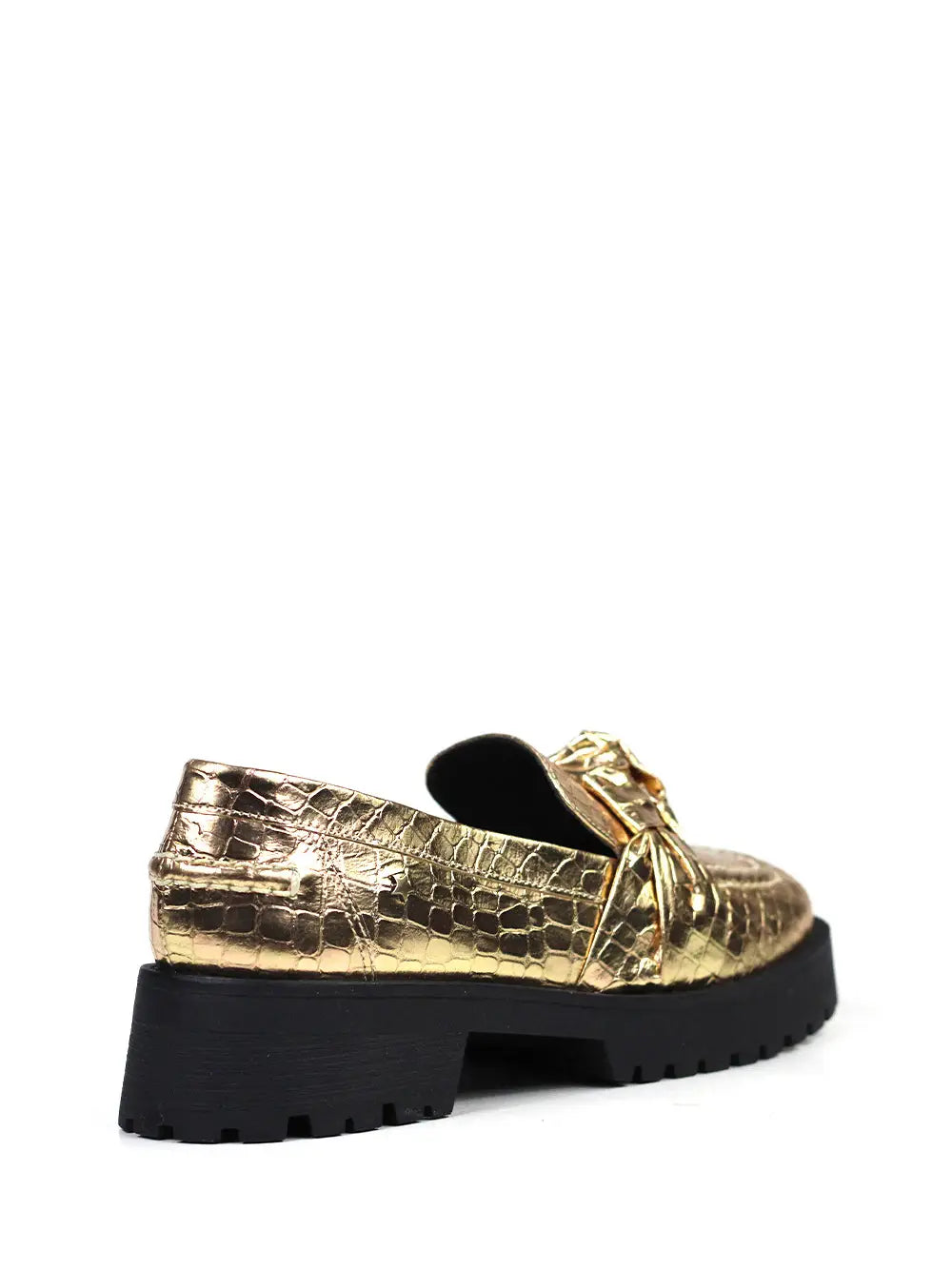 Loafer aus goldenem Leder mit Kroko-Effekt und behandelter Sohle