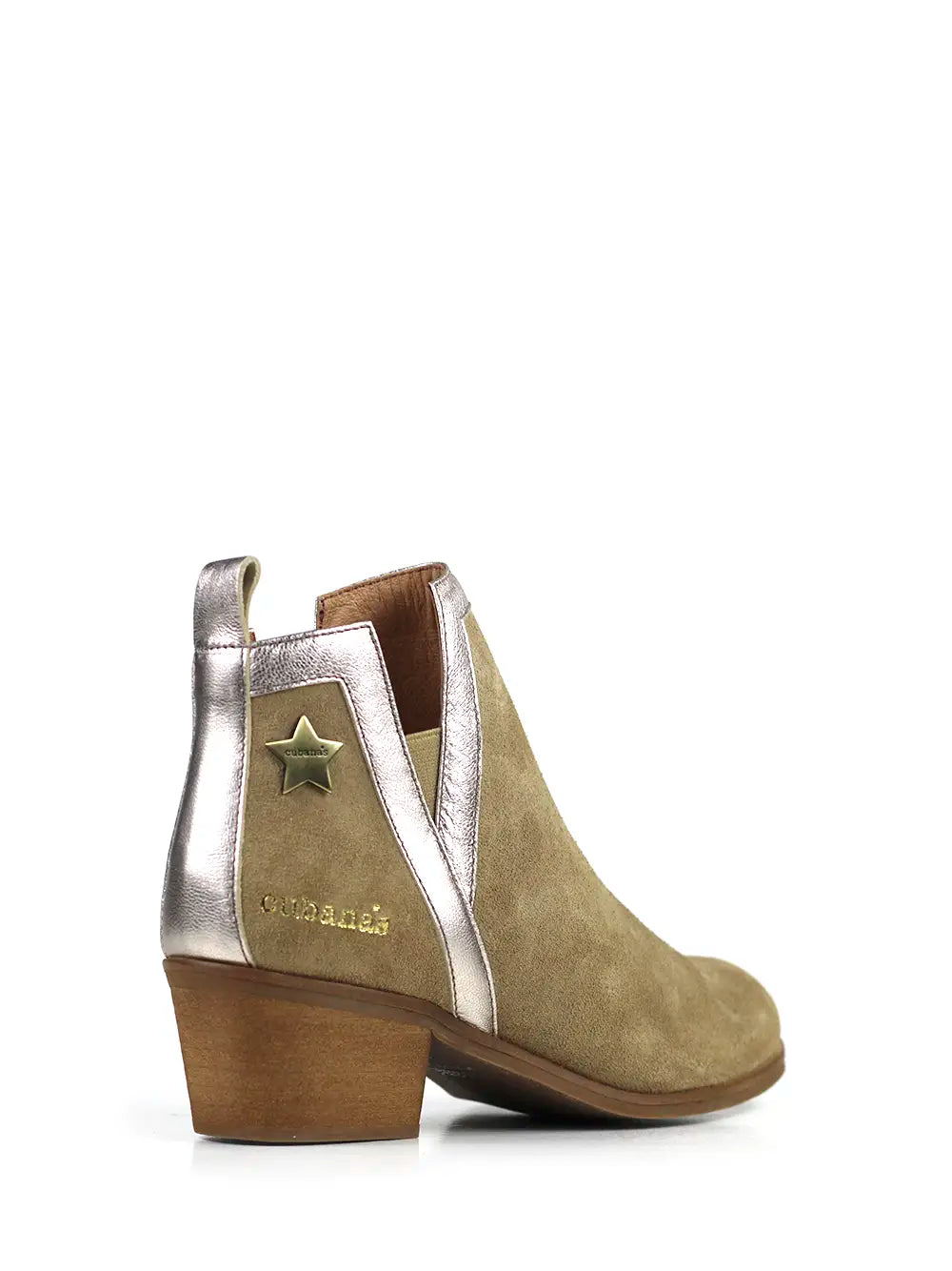 Beige Suede Ankle Boot with Block Heel