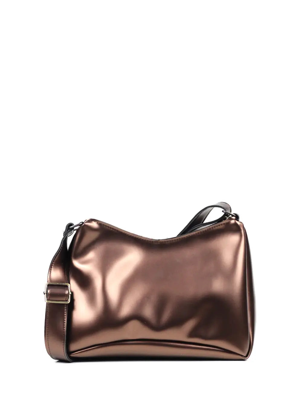 Brown Midi Bag in Metallic Leather with Shoulder Strap