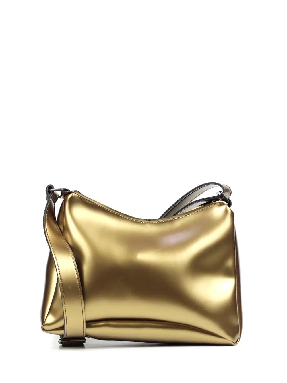 Golden Leather Midi Bag with Shoulder Strap