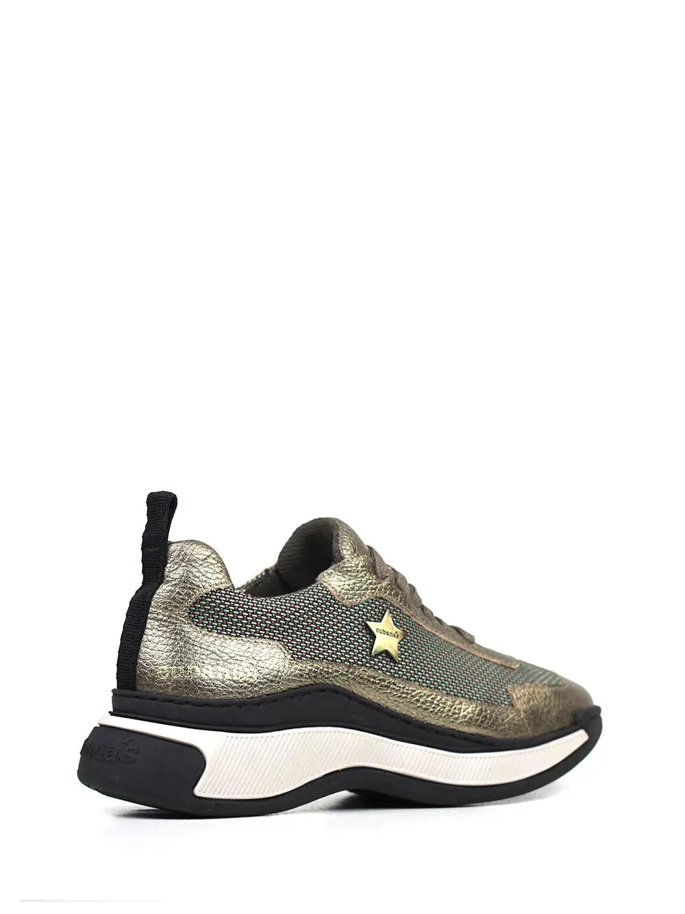Zapatillas de Piel Dorada con Cordones y Suela Voluminosa