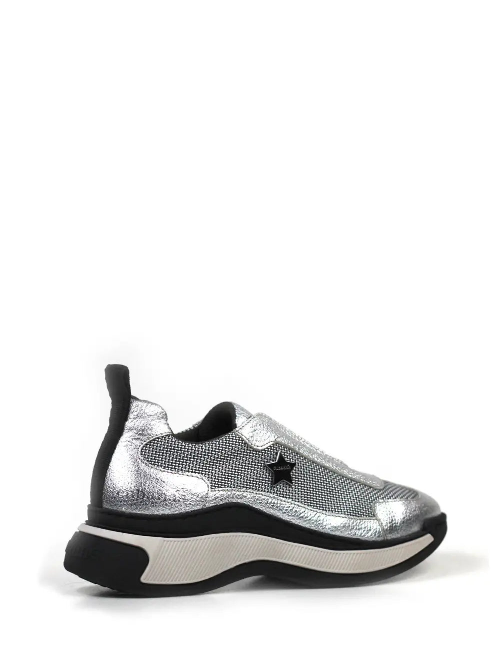 Metallic Silver Leather Sneakers with Chunky Sole