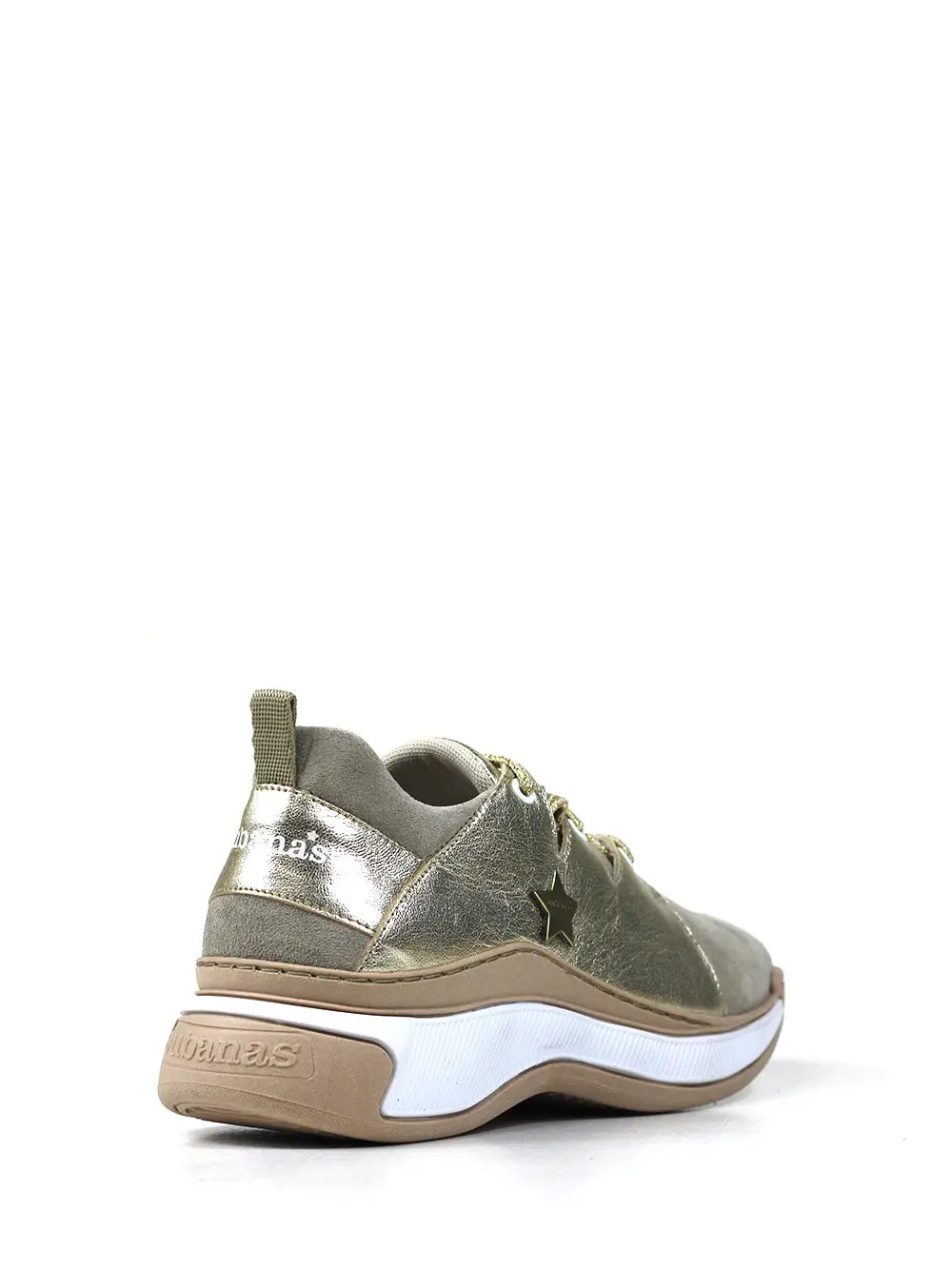 Gold Leather Sneakers with Laces and Chunky Sole