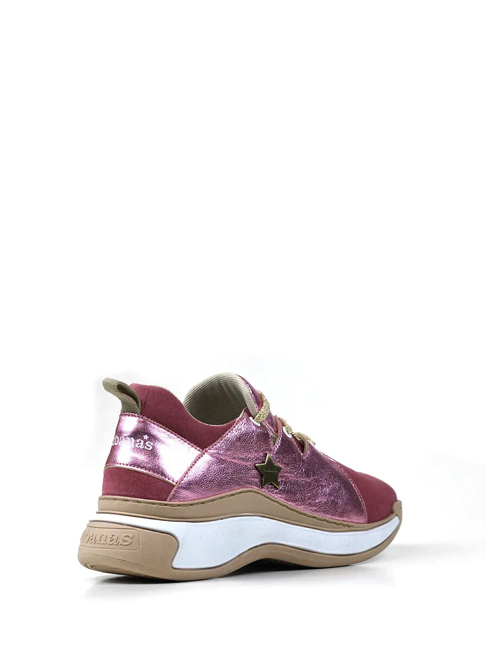 Ténis em Pele Rosa Metalizada e Sola Volumosa