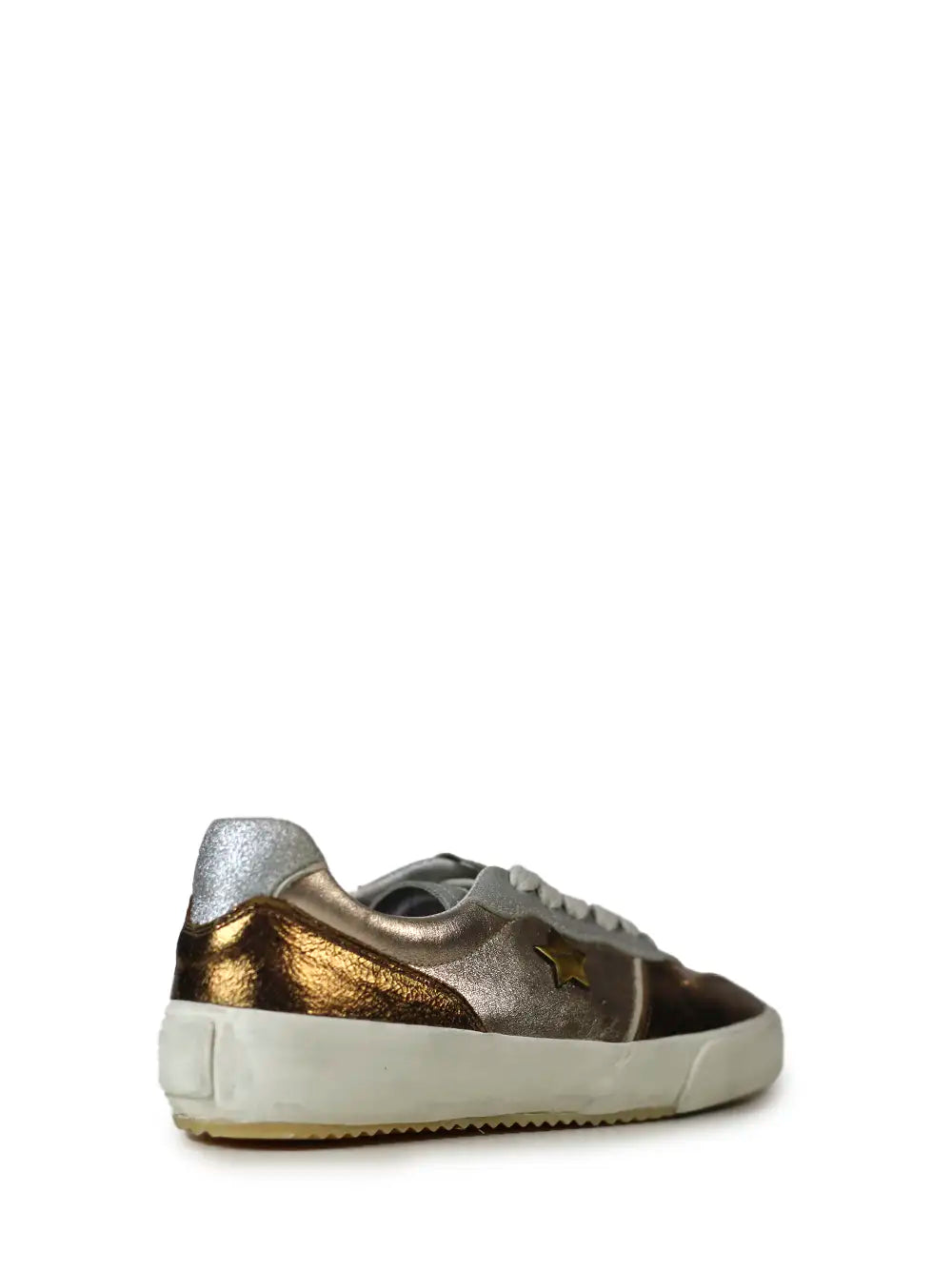 Zapatillas de piel plateadas y doradas