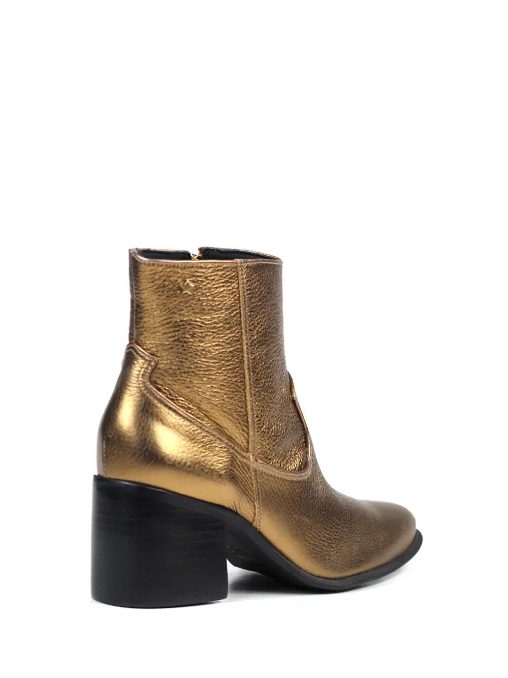 Bota em Pele Dourada Texturizada e Salto Em Bloco