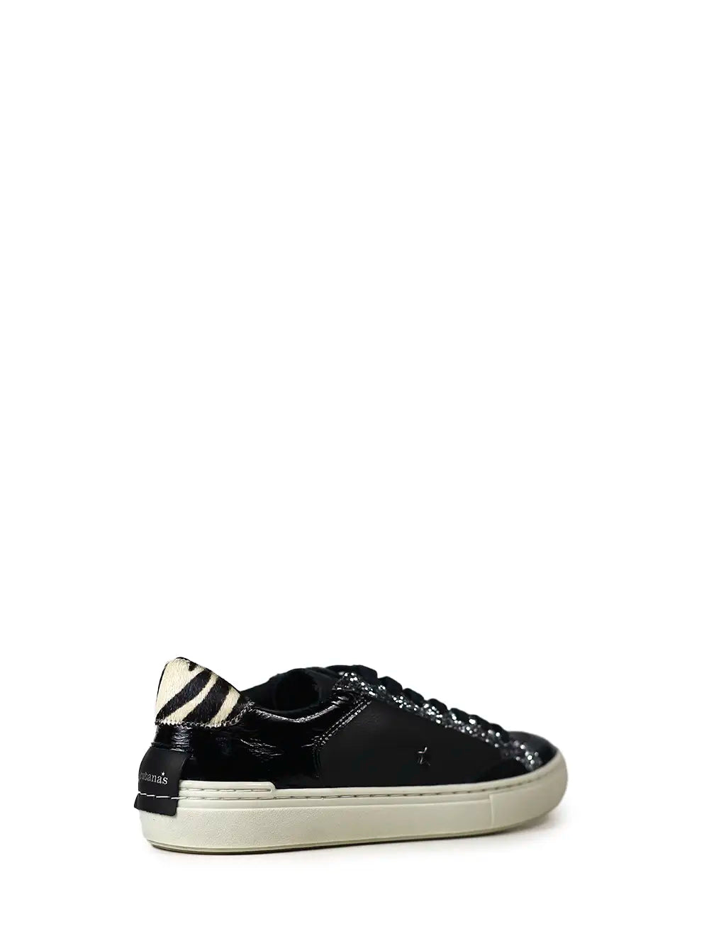 Black Leather and Glitter Sneakers