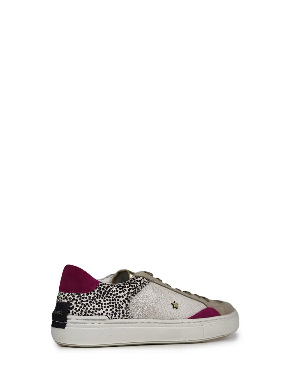 White Leather and Animal Print Fur Trainers