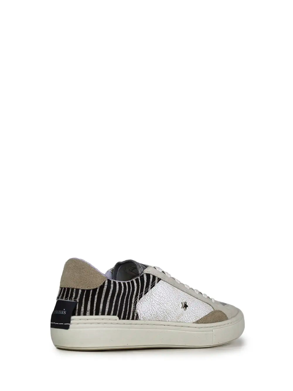 White Leather and Animal Print Fur Trainers