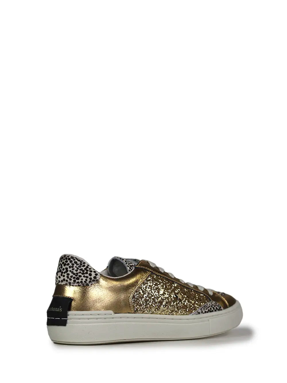 Gold Leather and Animal Print Fur Trainers