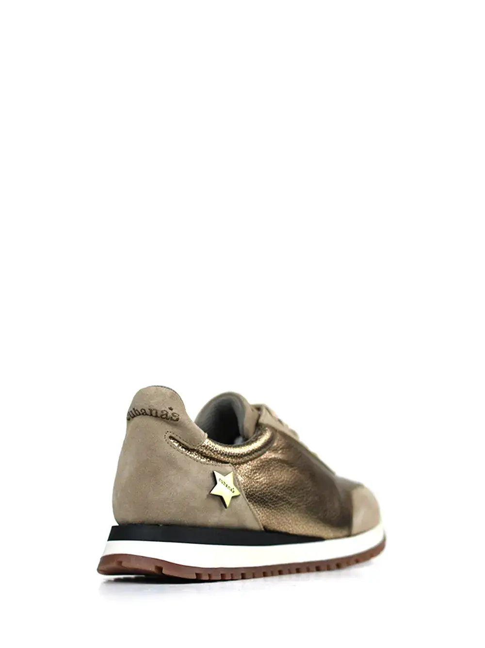 Baskets en Cuir Doré et Daim Beige
