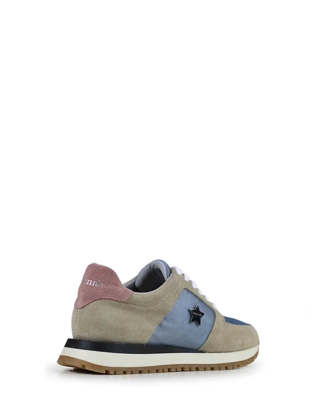 Sneakers aus blauem Stoff und beigem Wildleder