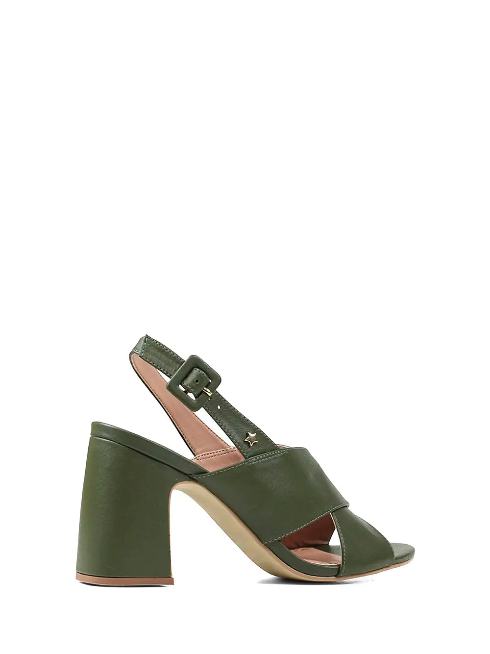 Green Leather Sandals with Crossed Straps