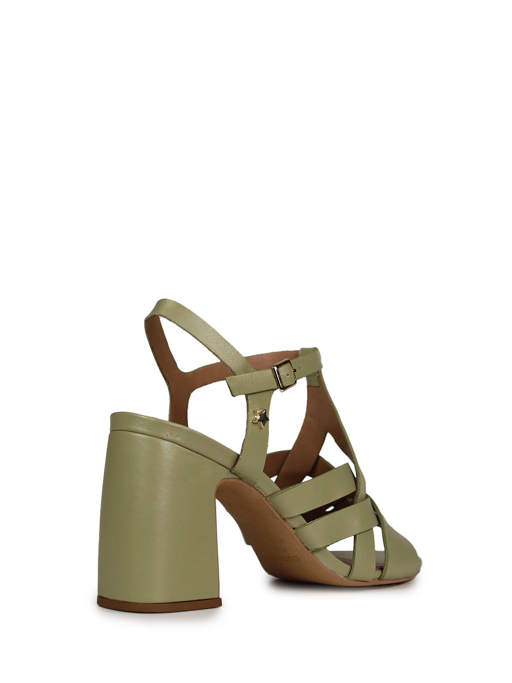 Sandália em Pele Verde e Tiras