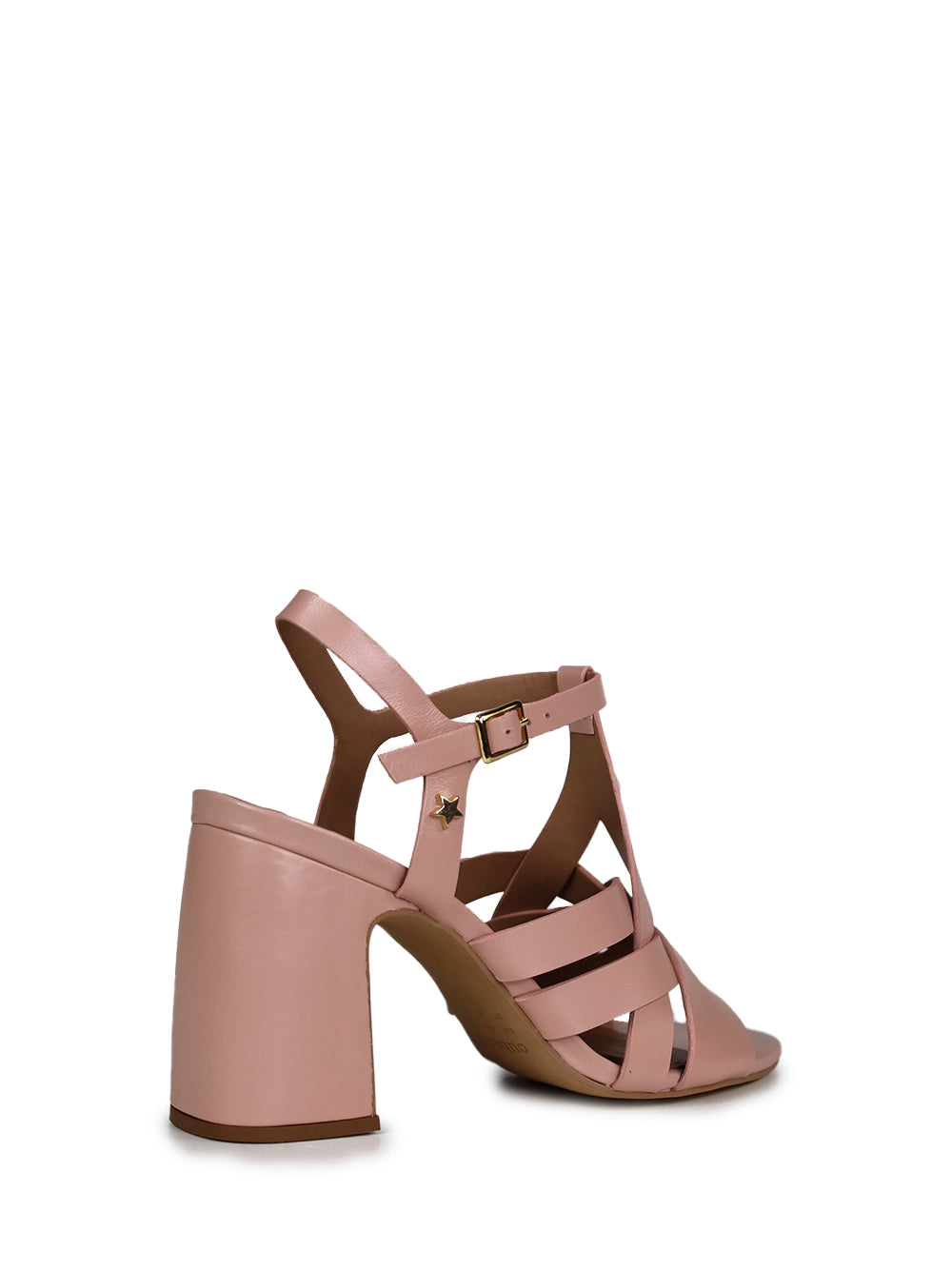 Sandália em Pele Rosa e Tiras