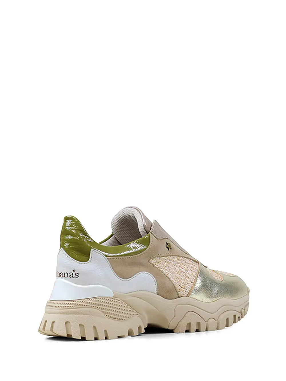 Beige Suede Trainers with Gold and Green Leather