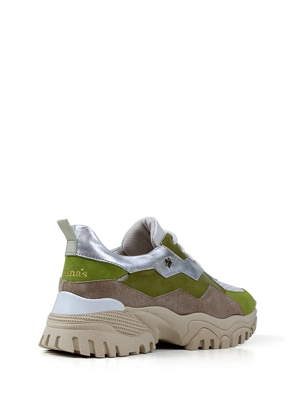 Green Leather and Suede Sneakers with Tractor Sole
