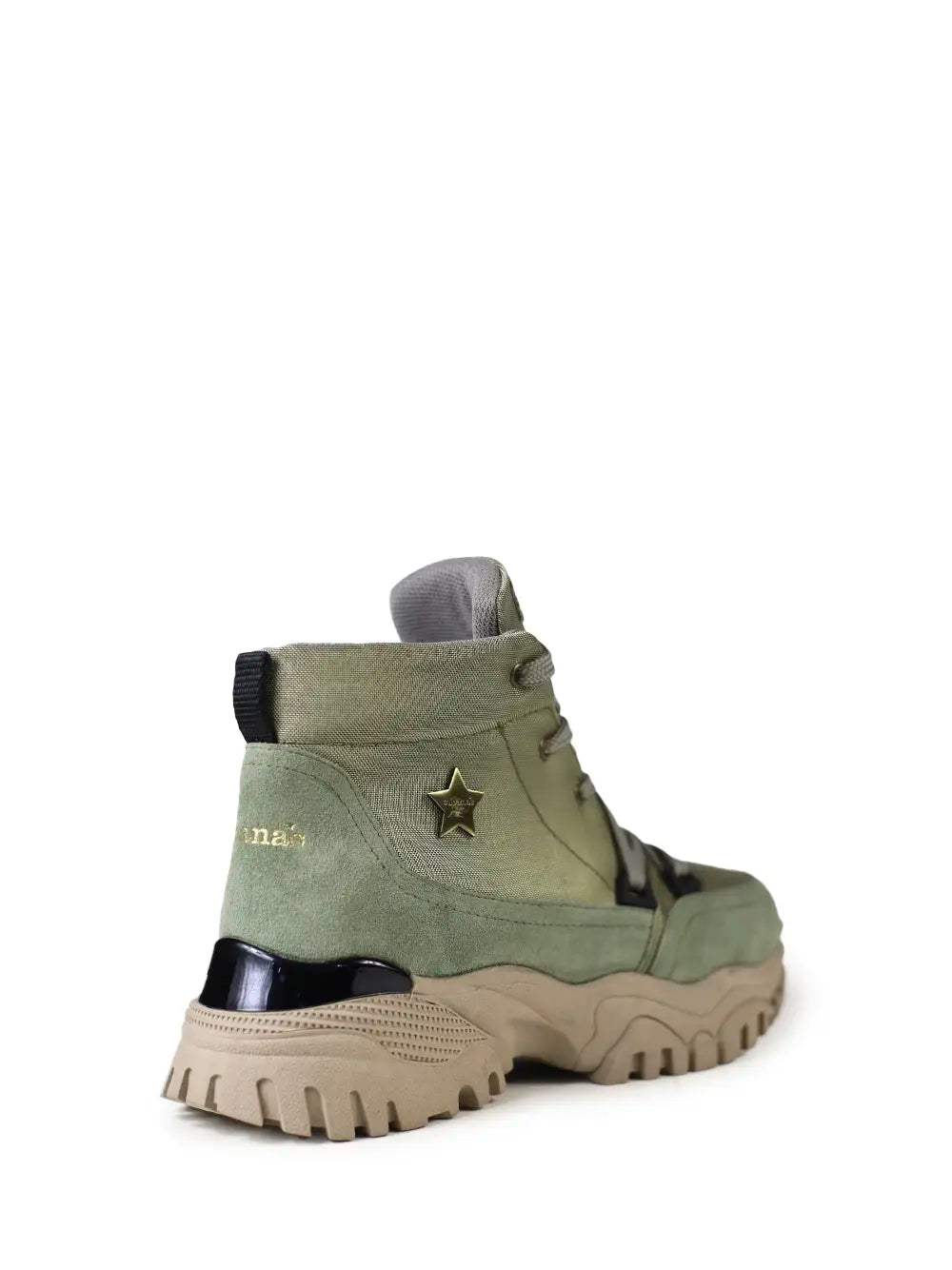 Ténis em Tecido Verde e Camurça