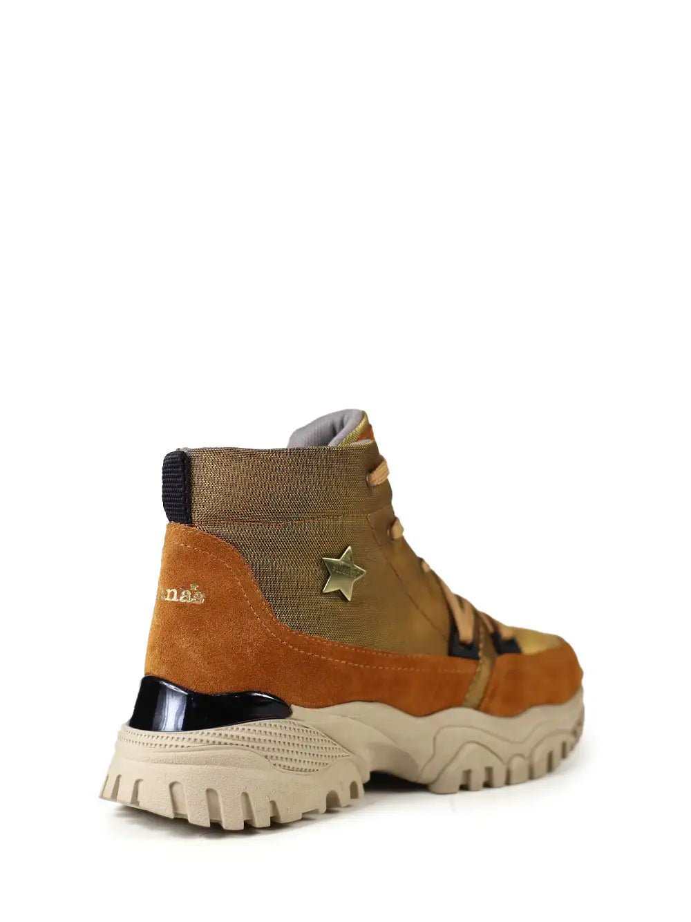 Ténis em Tecido Castanho e Camurça