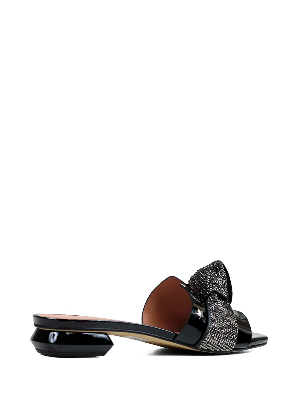 Sandalia Negra de Piel con Tira de Strass