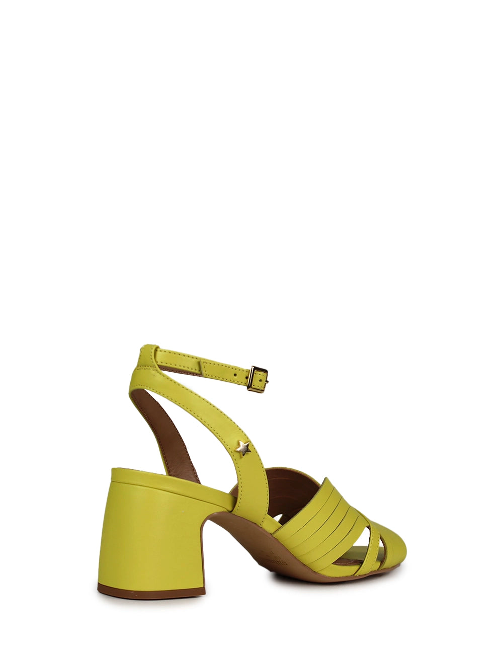 Sandália em Pele Amarela e Tiras