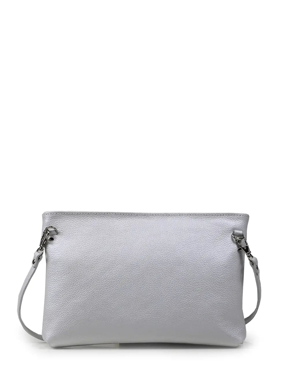 White Metallic Leather Bag with Shoulder Strap