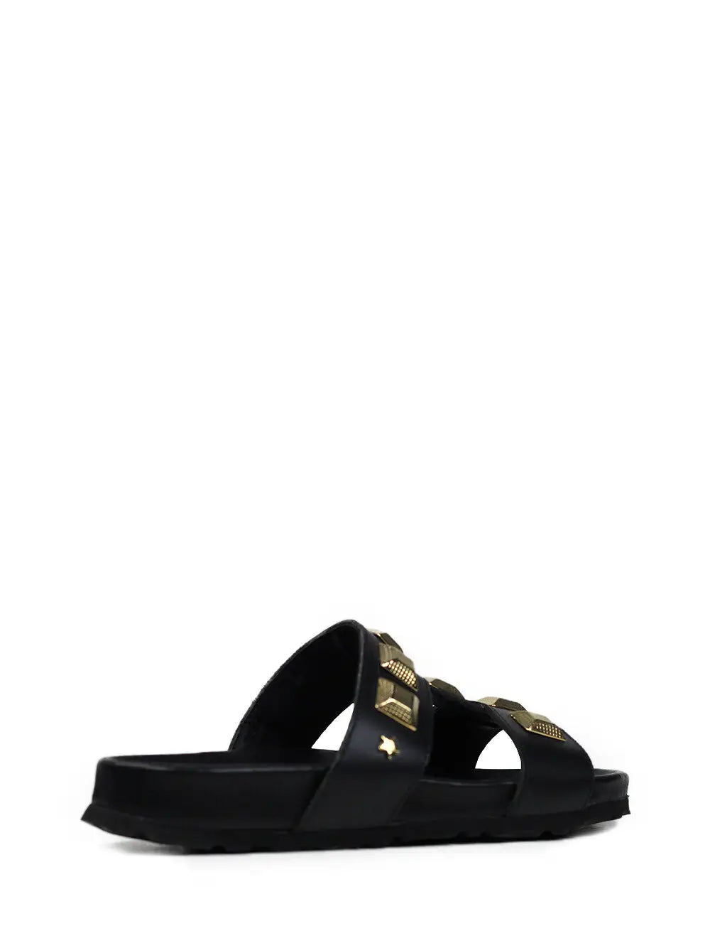 Lucia Sandal in Black Leather with Gold Appliqués