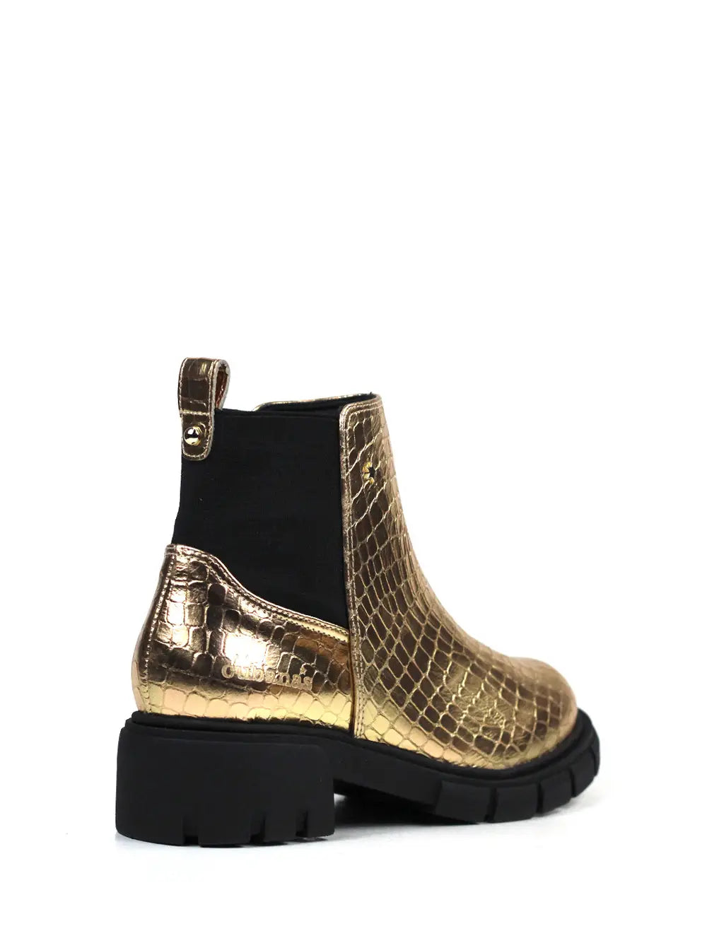 Golden Leather Boot with Crocodile Effect