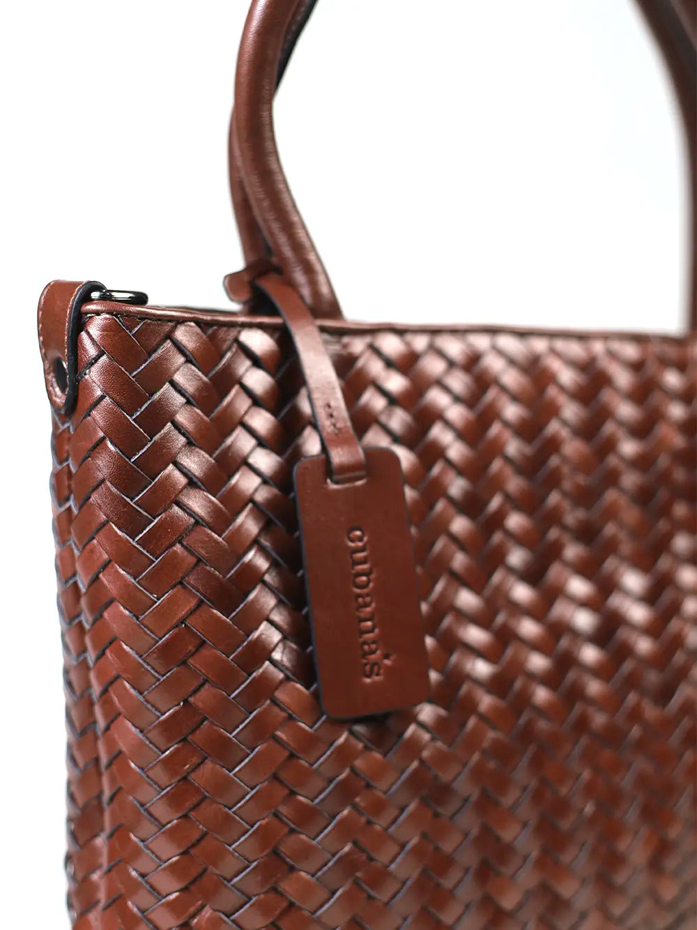 Sac Midi en Cuir Marron Tressé