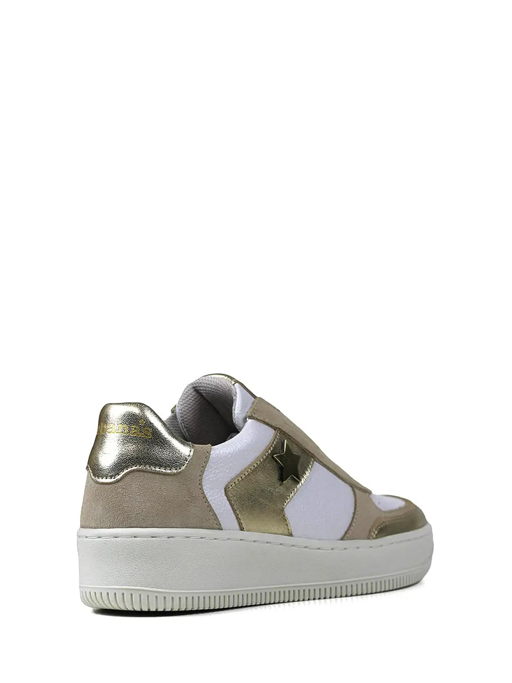 Zapatillas de Cuero Dorado y Blanco con Suela Plana
