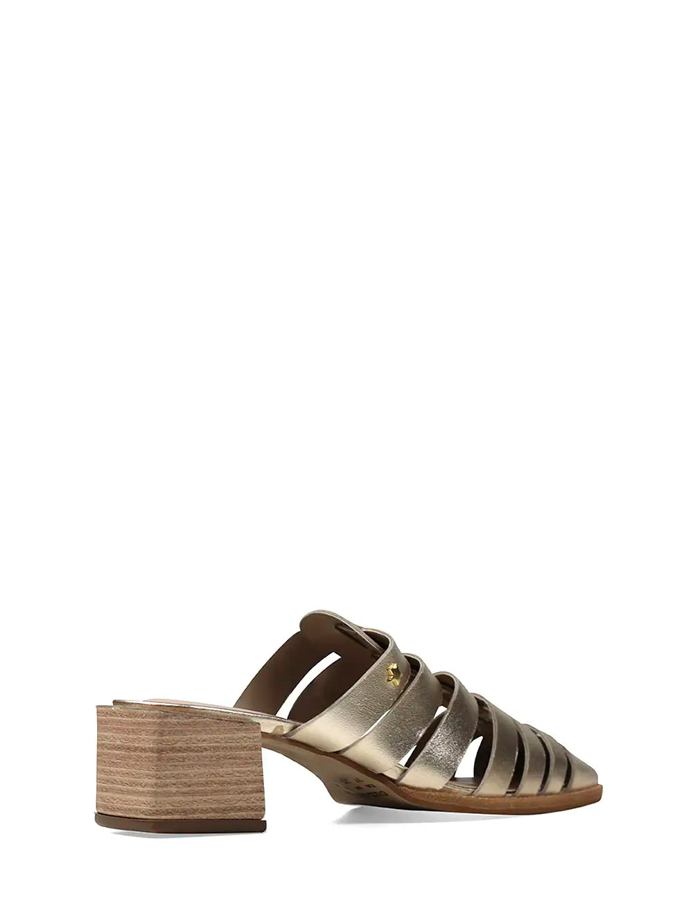 Gold Leather Mule with Straps and Block Heel