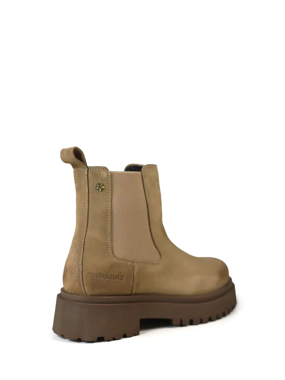 Beige suede boot with lug sole